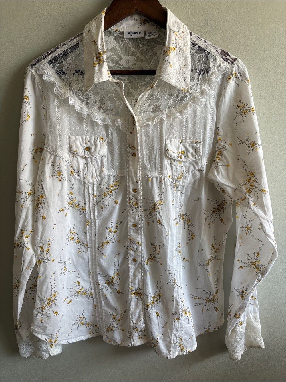 Pinch XL 100% Cotton Floral Lace Button Down Blouse Cottagecore Boho